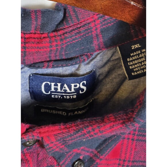 Chaps 2XL Mens Red Plaid  Flannel Button Up Long Sleeve Shirt‎ - Picture 4 of 7